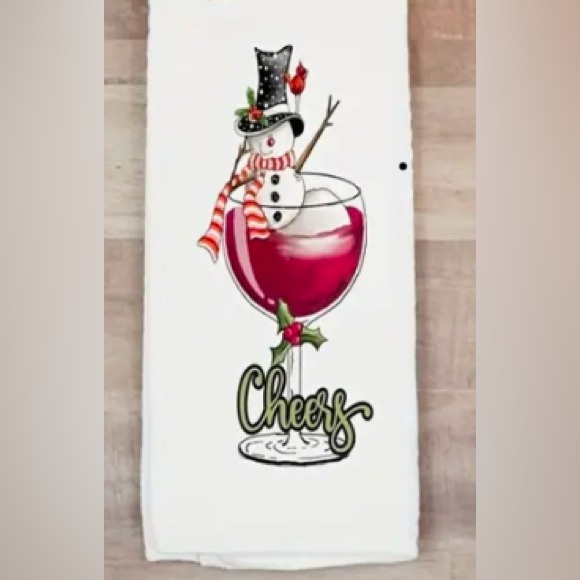 Wine Lover Snowman Kitchen Towel NWOT Great Gift! 18 X 20 inches - Picture 2 of 3
